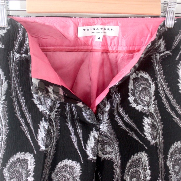 Vintage Trina Turk Pant Suit Size 4, Metallic Silver and Black, Faux Fur Cuffs - Picture 9 of 9